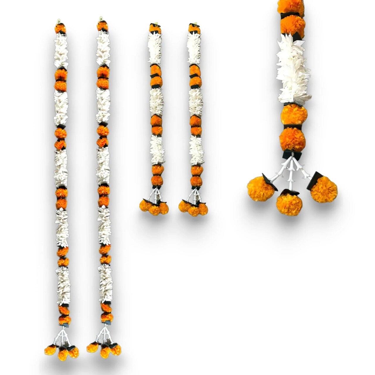 2 Strings Jasmine Marigold Garland for Decoration Artificial Marigold Flowers Puja Decorations Indian Décor for Pooja, Wedding, Events, Diwali, Halloween Decor (mango Color)